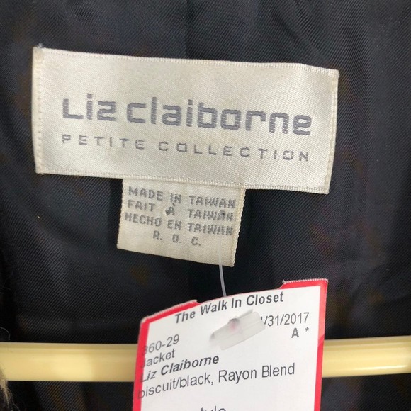 Vintage Liz Claiborne Wool Blend Blazer Jacket Chevron Like Print sz 12P Pockets - Picture 6 of 6